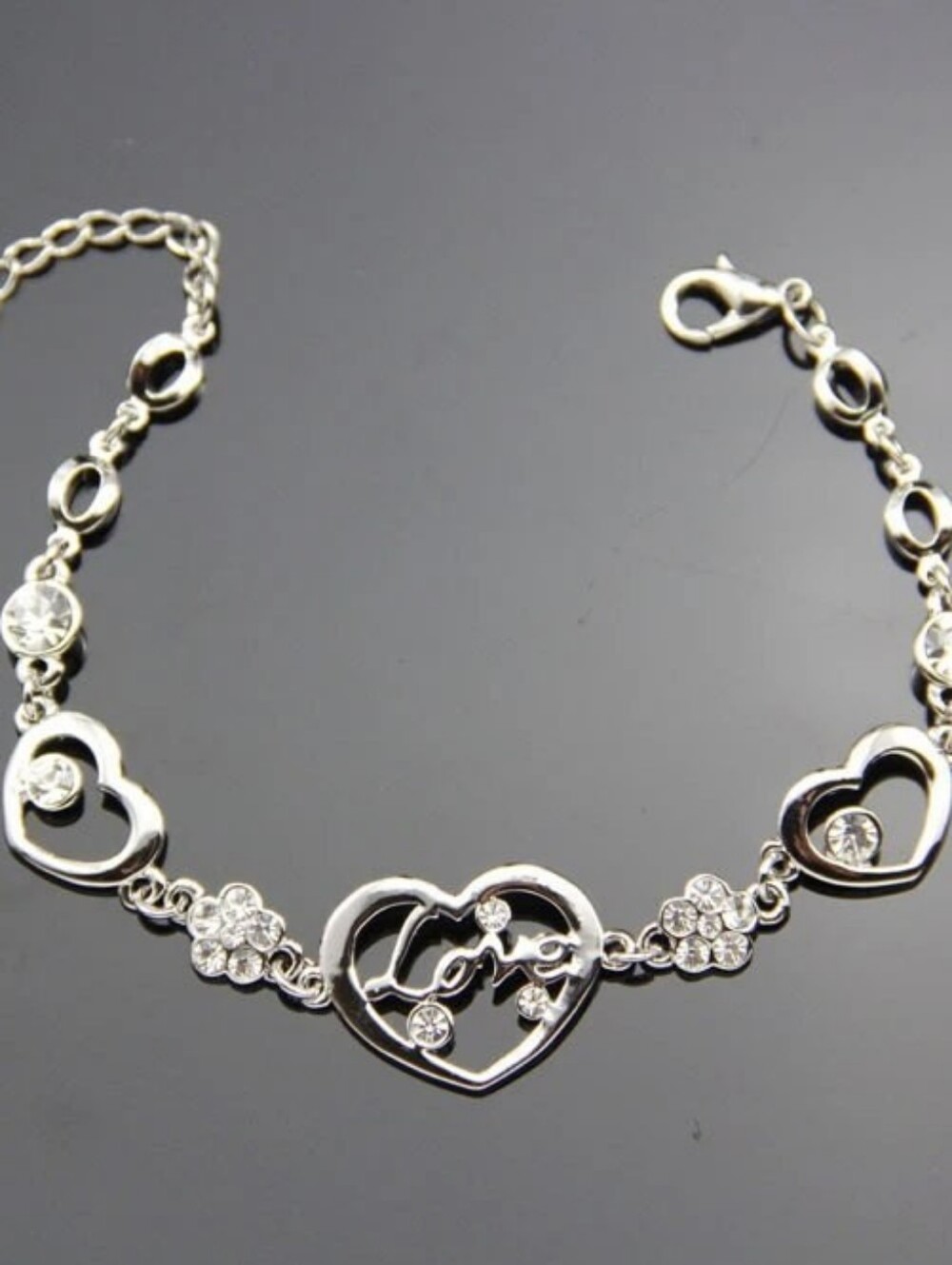 Elegant Heart & Love Bracelet 18k White Gold Plated